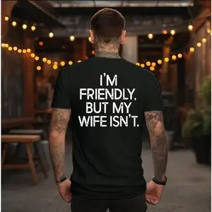 180gI'm Friendly But My Wife Isn't Fun WarningAcid Wash Oversized Shirt, Mineral Wash RetroVintage T Shirt, 90s StyleTop, Distressed Unisex 100% Cotton GrungeTee