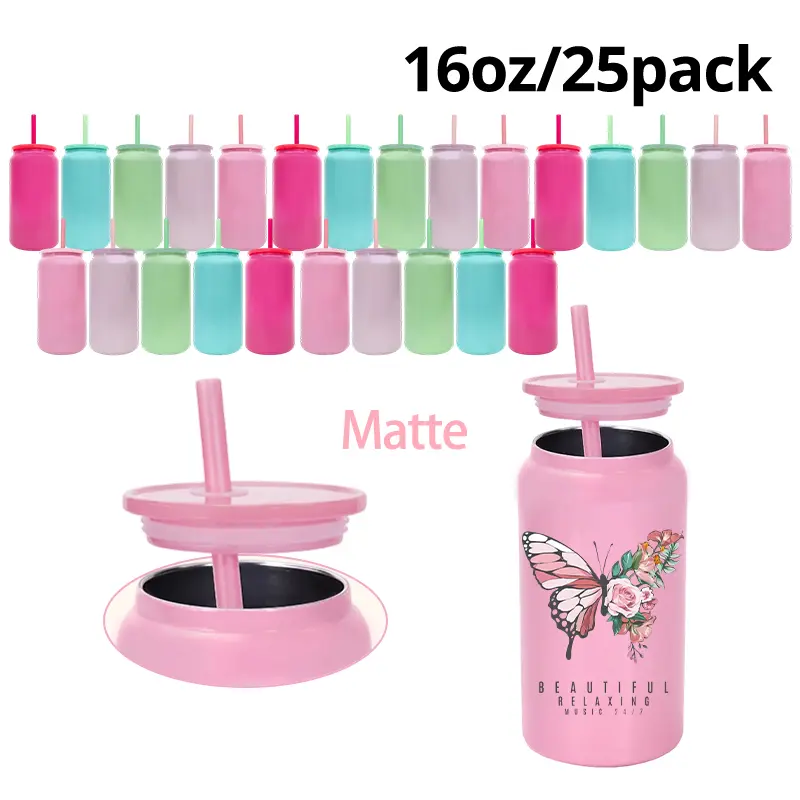 16oz Matte Stainless Steel Insulated Sublimation Water Bottle Tumbler - 25-Pack Wholesale Blanks, Portable Colored Logo Drinkware for DIY Full Wrap Designs, Small Business Use, US Local Stock