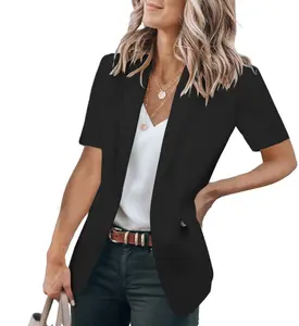 Women's Casual Blazer Short Sleeve Lapel Open Front Work Office Suit Jacket