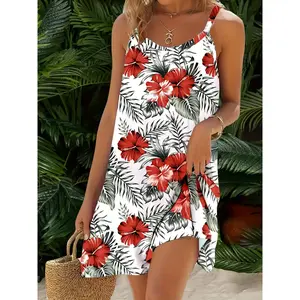 New fashionable casual camisole skirt, suitable for hiking, traveling, beach, large print, full body print, blueRAIMENTRY
