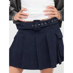 Cider Mid Rise Pleated Belted Mini Skirt