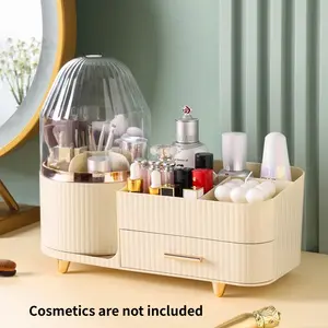Rotatable Dust-Proof Makeup Organizer Box, Desktop Storage Shelf for Vanity, Compact Bathroom Makeup Tray with Lid, Beauty Organizer, Dustproof Storage Box, 1 Piece Set