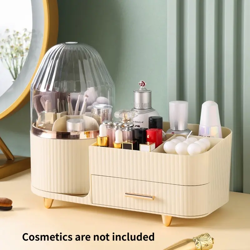 Rotatable Dust-Proof Makeup Organizer Box, Desktop Storage Shelf for Vanity, Compact Bathroom Makeup Tray with Lid, Beauty Organizer, Dustproof Storage Box, Set