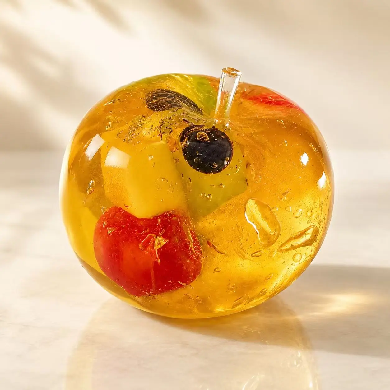 Fruit Punch Apple Squishy - Squilo Non-Rebound Modable Aesthetic Faseline & Fruit Charm Filling Sensory Squishies Fidget Toys, Glossy Realistic Fruit Toys