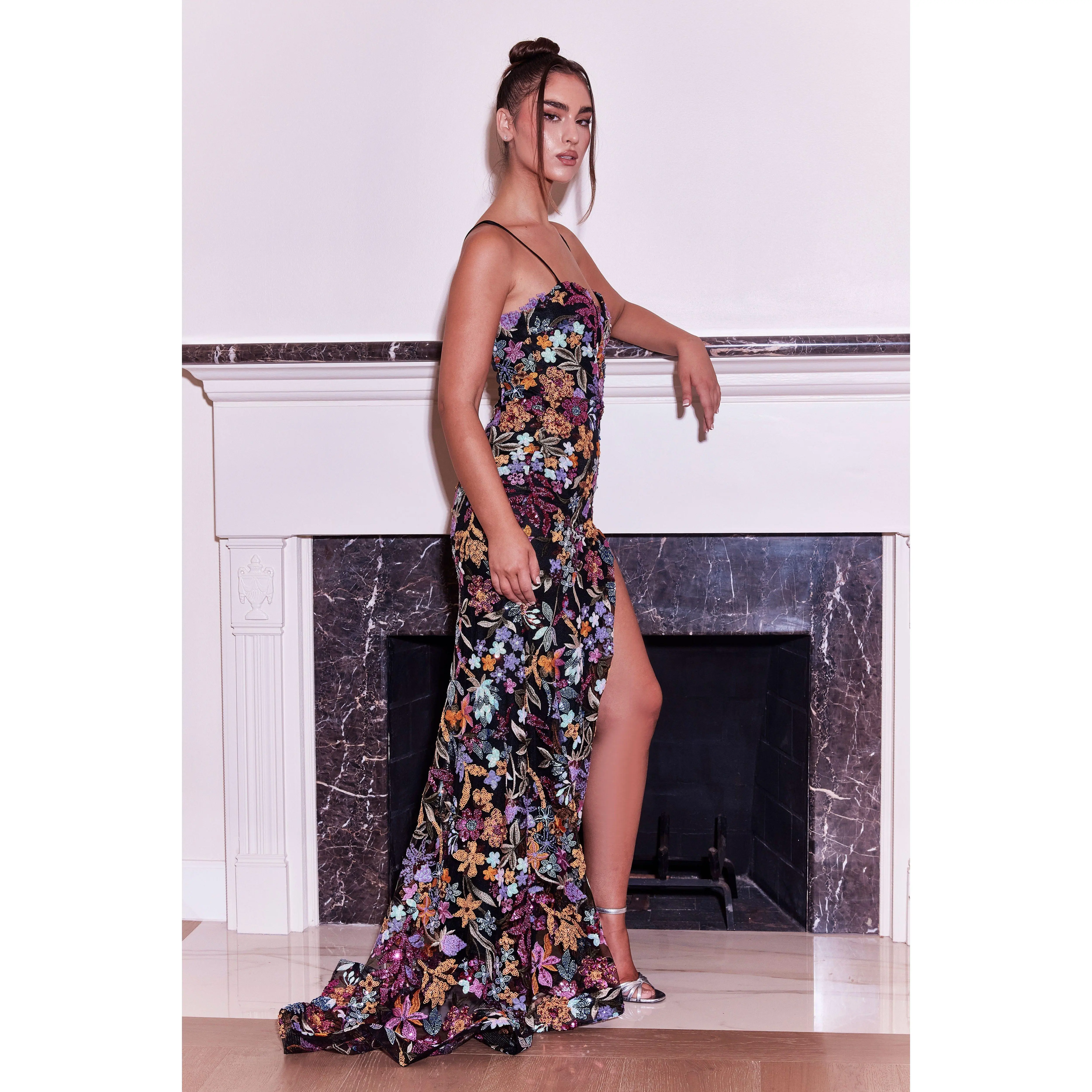 Dylan & Davids Long Floral Sequin Hand Beaded Prom Dress