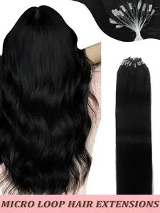50 Strands Micro Beads Hair Extensions In Nano Ring Links Human Hair10 Colors Natural Straight Hair for Women, Cold Fusion Micro Beads Hair Extensions