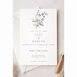 Lavender Wedding Invitation Set with RSVP Card Printed Floral Suite for Garden Weddings & Romantic Ceremonies 5x7 Invitation Envelope Included