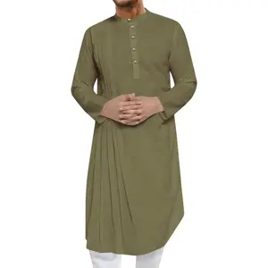 PASLTER Mens Kaftan Thobe Cotton Linen Henley Shirt Long Sleeve Robe Casual Muslim Gown Kurta