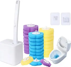 Disposable Toilet Brush: Toilet Bowl Brush and Holder Set with 24 Wand Refills, Upgraded Handle Auto Open Cleaners, Toilet Cleaning System with Storage Caddy for Sink, Bathtub, Floor, Drain