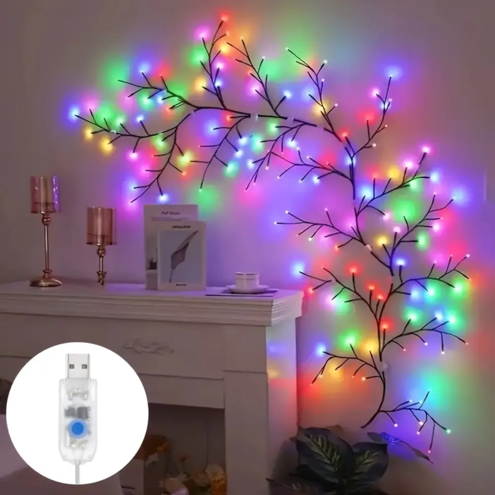 1pc of 1.8 Meters/71 Inches 96 LED Flexible Willow Vine Lights, Birch Lamp, Featuring 8 Modes, Usb-Powered Decorative Lighting Ideal for Creating Ambiance in Bedrooms, Living Rooms, Birthday Celebrations, Festivals, Weddings, Christmas, Ramadan