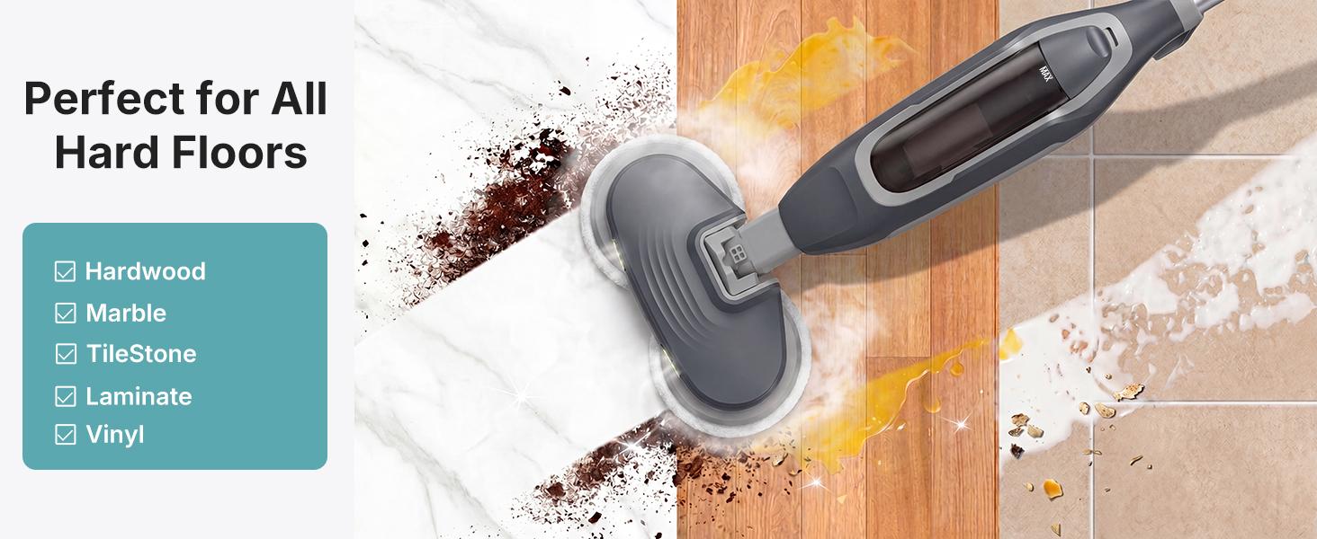 Steam Mop, All-in-One Scrubbing Steam Mops for Floor Cleaning with Rotating Pads, Floor Steamer with 2 LED Lights, 4 Cleaning Modes, Swivel Steering, 16.4 FT Cord, Safe for Hardwood and Tile