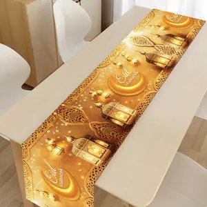 1Pcs Ramadan Home Decor Table Runner, Ramadan Theme, Elegant Gold-Toned Table Decoration, Festive, Durable Polyester Material, Eid al-Fitr Mubarak Home Decor, Suitable for Dining Tables and Living Rooms, Indoor Use