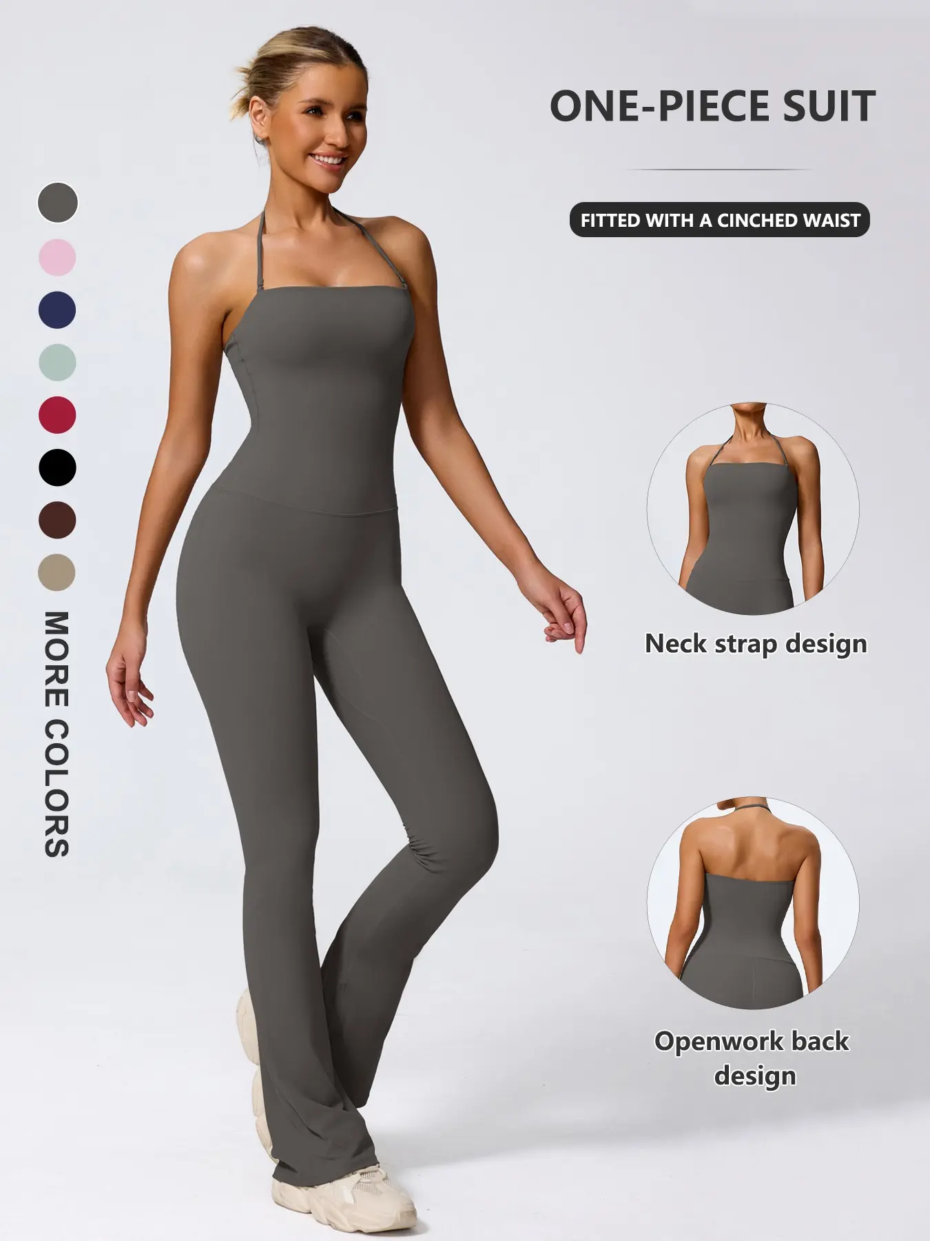 Women's Casual Sleeveless Yoga Sports Jumpsuit, Nylon + Spandex, Fitted, Plain, All Seasons, Comfortable and Fashionable, Ideal for Daily Wear, Yoga Workout Jumpsuits