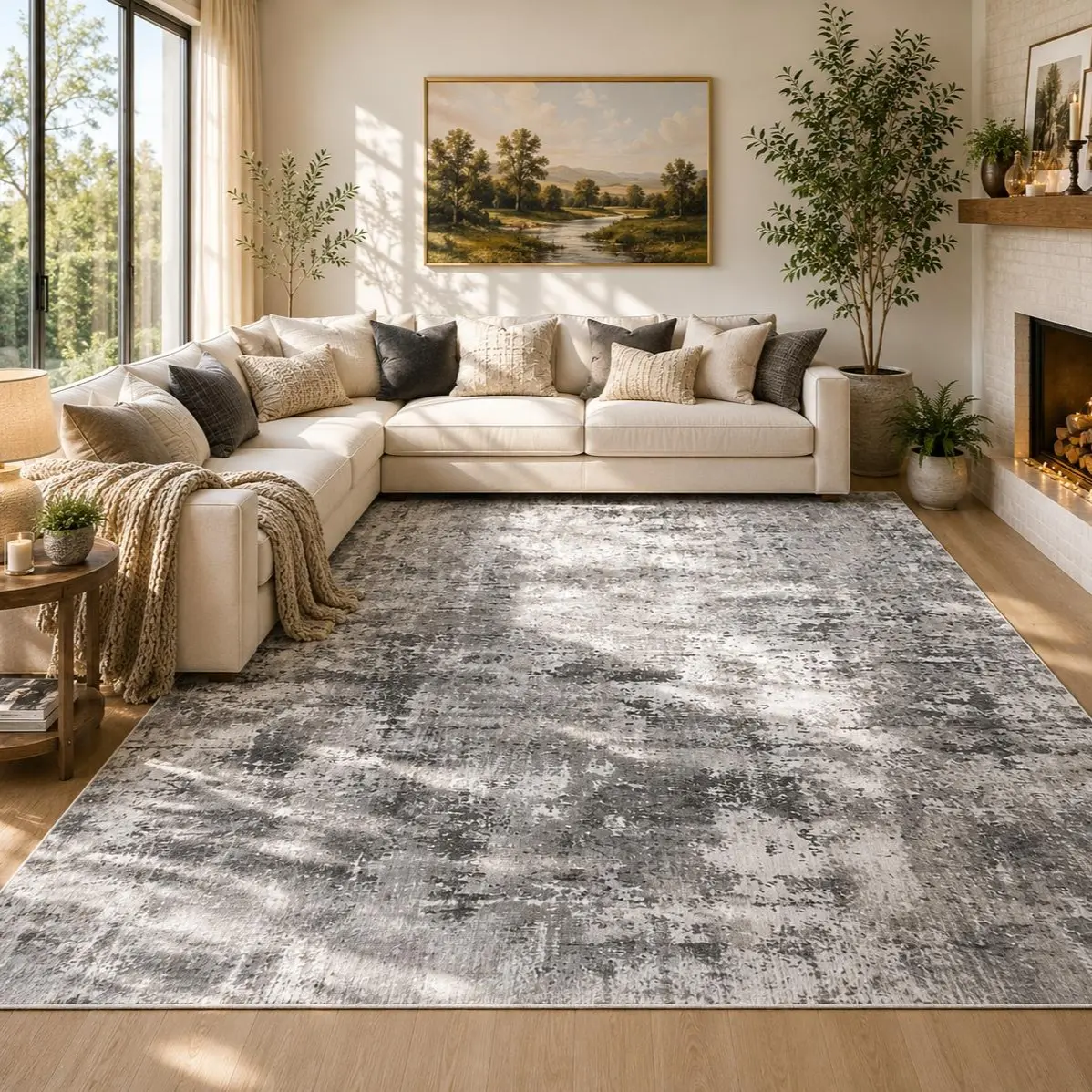 YIHOUSE Neutral Vintage Washable Area Rug, Abstract Styled Large Size Rug for Living Room Bedroom Kitchen, Waterproof Stain Resistant Soft Skin‑Friendly, Pet Friendly, Multiple Color Options Decorative Rug carpet cool rugs rugs for room men