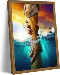 Home Decor Spirit Jesus Christ Canvas Wall Art The Hand of God Jesus Reaching Into Water Christian Painting Prints Biblical Wall Decor Religious Room Decor for Church Prayer Room Schools 12'' x 18'' UNFRAMED