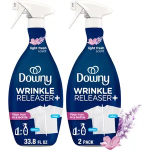 Downy Wrinkle Releaser Spray, All In One Wrinkle Release Spray, Odor Eliminator, Static Remover, Fabric Refresher & Ironing Aid for Clothes, 33.8 Fl Oz (Pack of 2), Light Fresh Scent