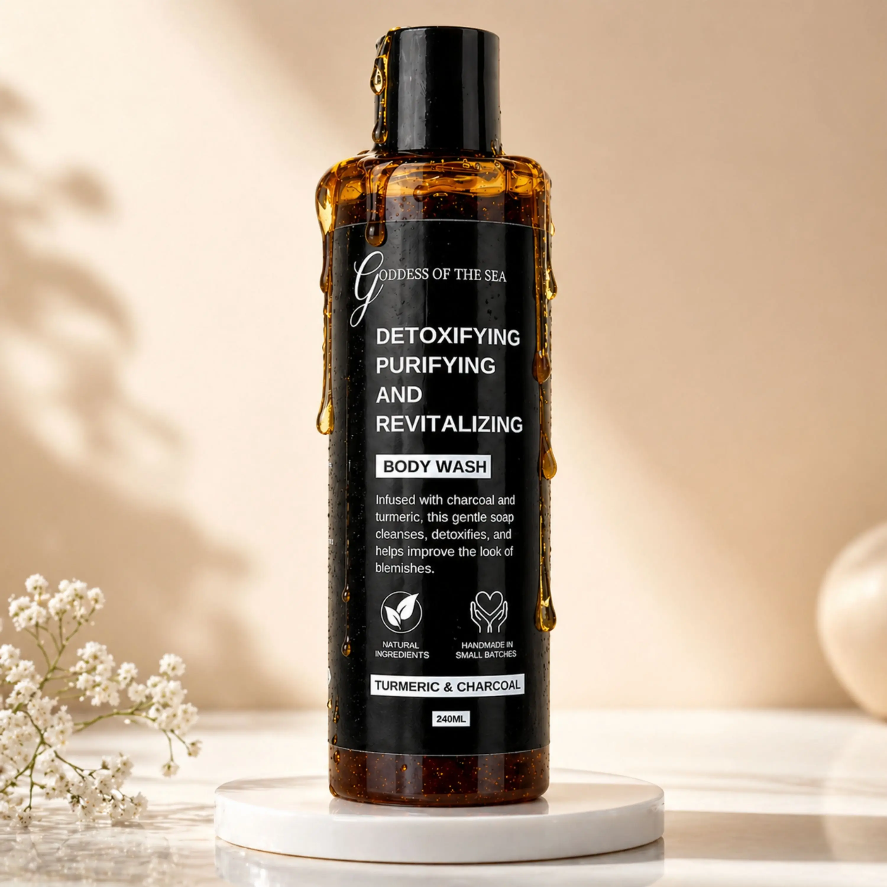 Turmeric Charcoal Body Wash – Deep Detox Cleanser, Clears Pores, Helps Brighten Skin, Removes Oil & Impurities, Gentle Daily Body Wash