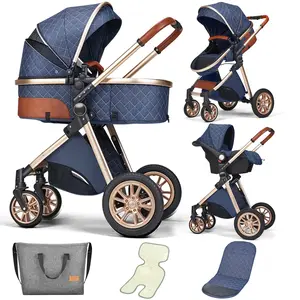 (No base)High Landscape Baby Stroller with Reversible Seat, 3-in-1 Multi-Purpose Travel System, Easy Fold,With Mom Bags