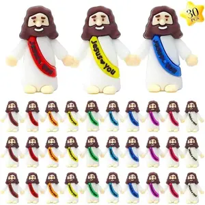 30 Piece Mini Jesus Figurine Bulk, Pocket Jesus Loves You Religious Party Gifts, Sunday School Baptism Presents, Easter Egg Stuffers, Religious Decorations