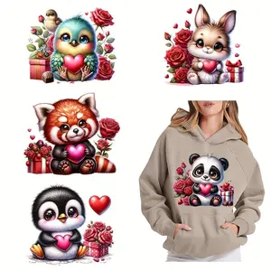 Cartoon Animal Pattern DTF Transfer Sticker, 6 Counts/set DIY Transfer Sticker, DIY Decorative Sticker for Clothes, Bags, Crafts, Gifts, DIY Rose Flower