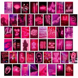 50 PCS Wall Collage Kit Aesthetic Pictures, Pink Neon Room Decor Posters for Room Aesthetic, Dorm Photo Wall Decor for Teen Girls, VSCO Girl Bedroom Decor (4x6 Inch)