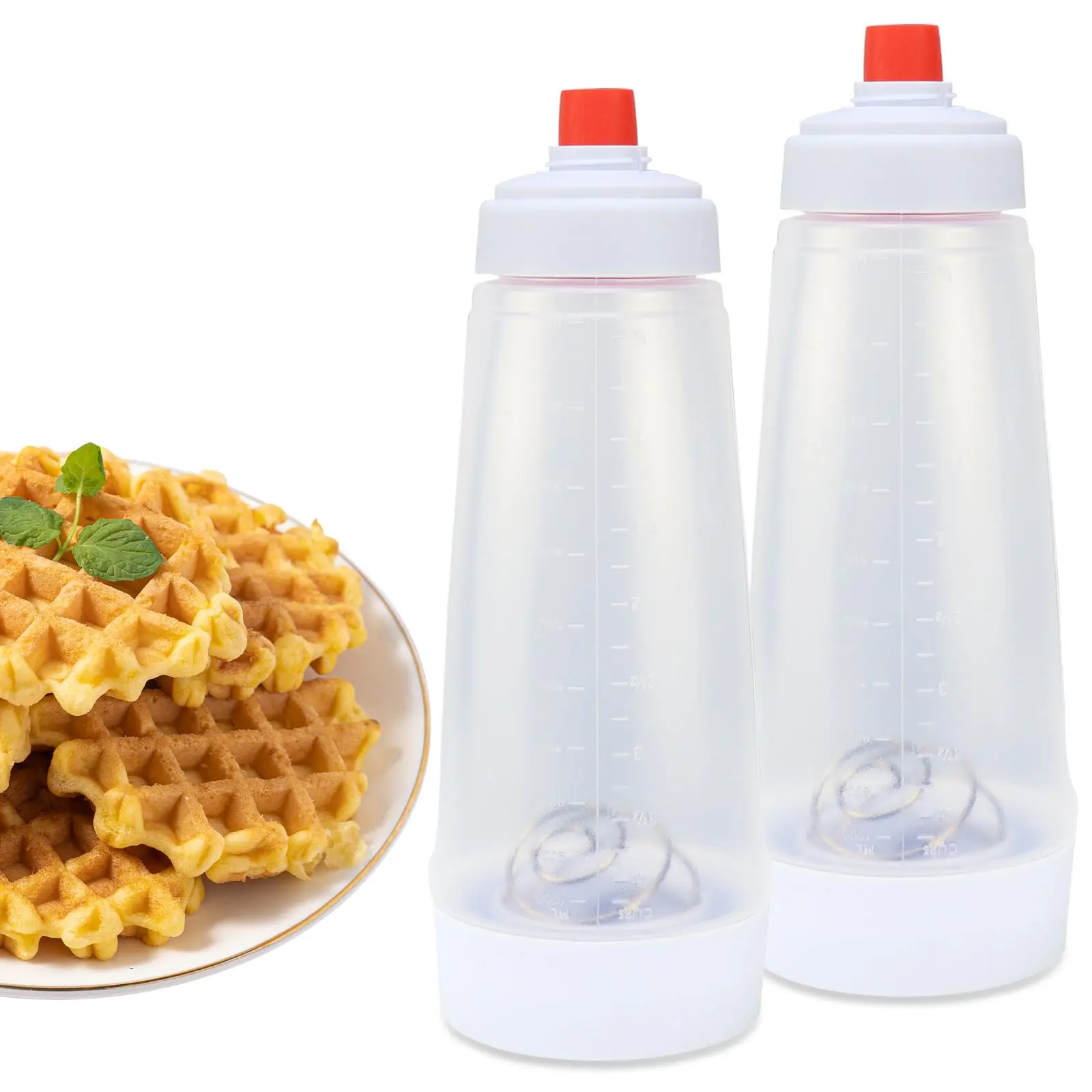 2-Pack Batter Mixer & Dispenser Bottle 33 Oz Silicone Squeeze with BlenderBall for Pancake Cupcake Crepe Making Durable Kitchen Tool Precise Dispensing Smooth Batter