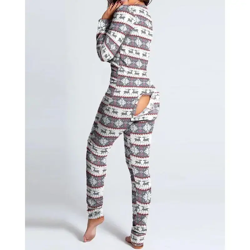Sexy Pyjama Women's Jumpsuit Suit Button-down Front Back Butt Bum open Ass Flap Jumpsuit Loungewear Christmas Print ButtonedGift Sexy Pyjama Women's Jumpsuit Suit Button-down Front Back Butt Bum open Ass Flap Jumpsuit Loungewear Christmas Print ButtonedGift