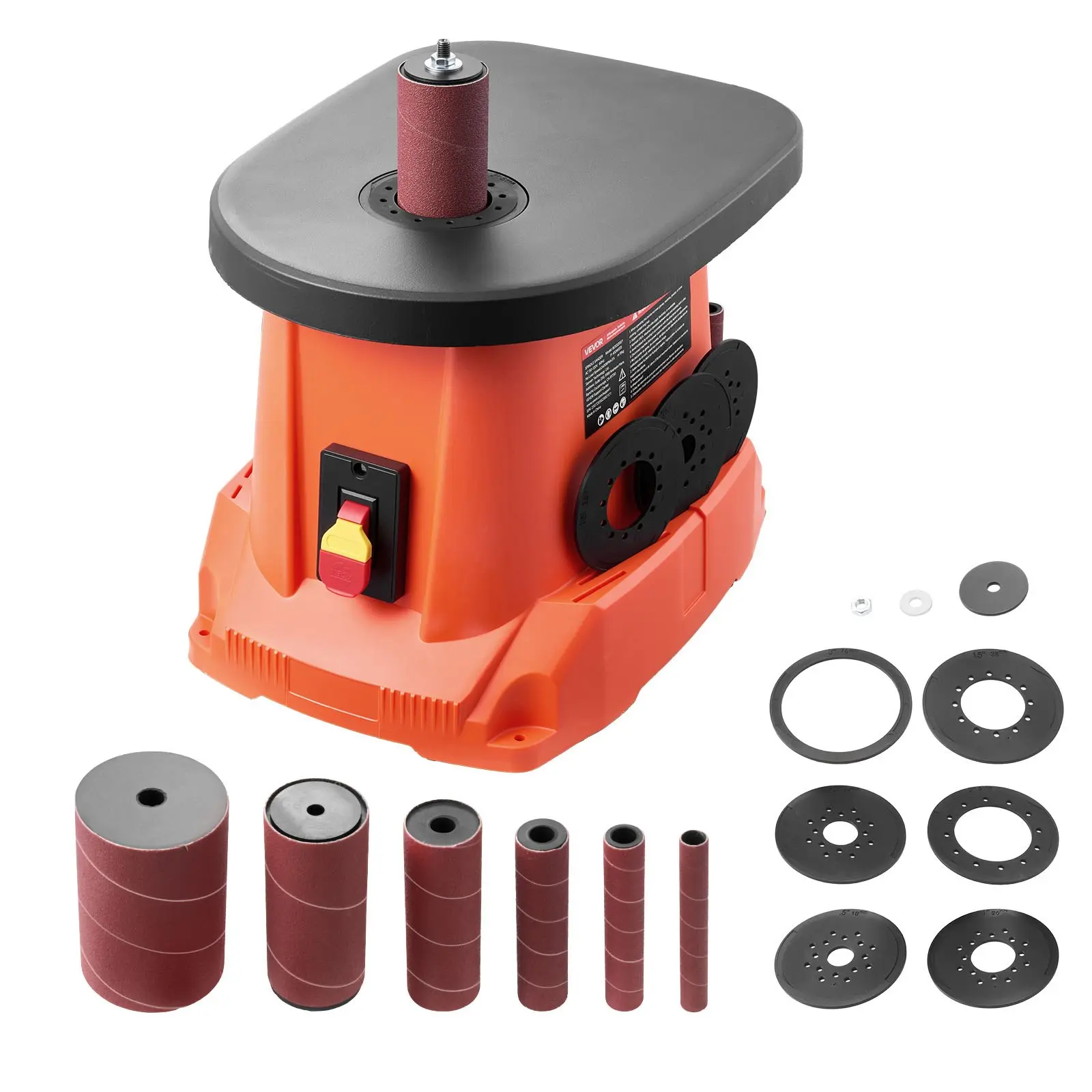 fathersdaygift VEVOR Oscillating Spindle Sander, 2400RPM Benchtop Spindle Sander with 6 Sleeves (1/2-3), 5/8 Stroke, 15.6x 11.6 Cast Iron Worktable for Furniture Finishing, Crafts Sanding, DIY Woodworking