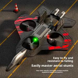 Remote Control Fighter Jet Drone with LED Lights, 2.4G 4-Rotor RC Plane for Kids & Beginners, Easy to Fly Stunt Quadcopter, Durable EPP Foam Aircraft Toy