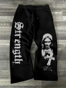 Men's Fitted Sweatpants with Graphic Print, Street Style Sports Casual Pants for Spring & Fall, Cross Letter Pattern Design