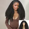1-Piece 22-Inch Afro-Textured 4C Kinky-Curly Headband Wig for Black Women, Dark-Brown-Blend Synthetic Hair with Pre-Styled Bouncy Curls