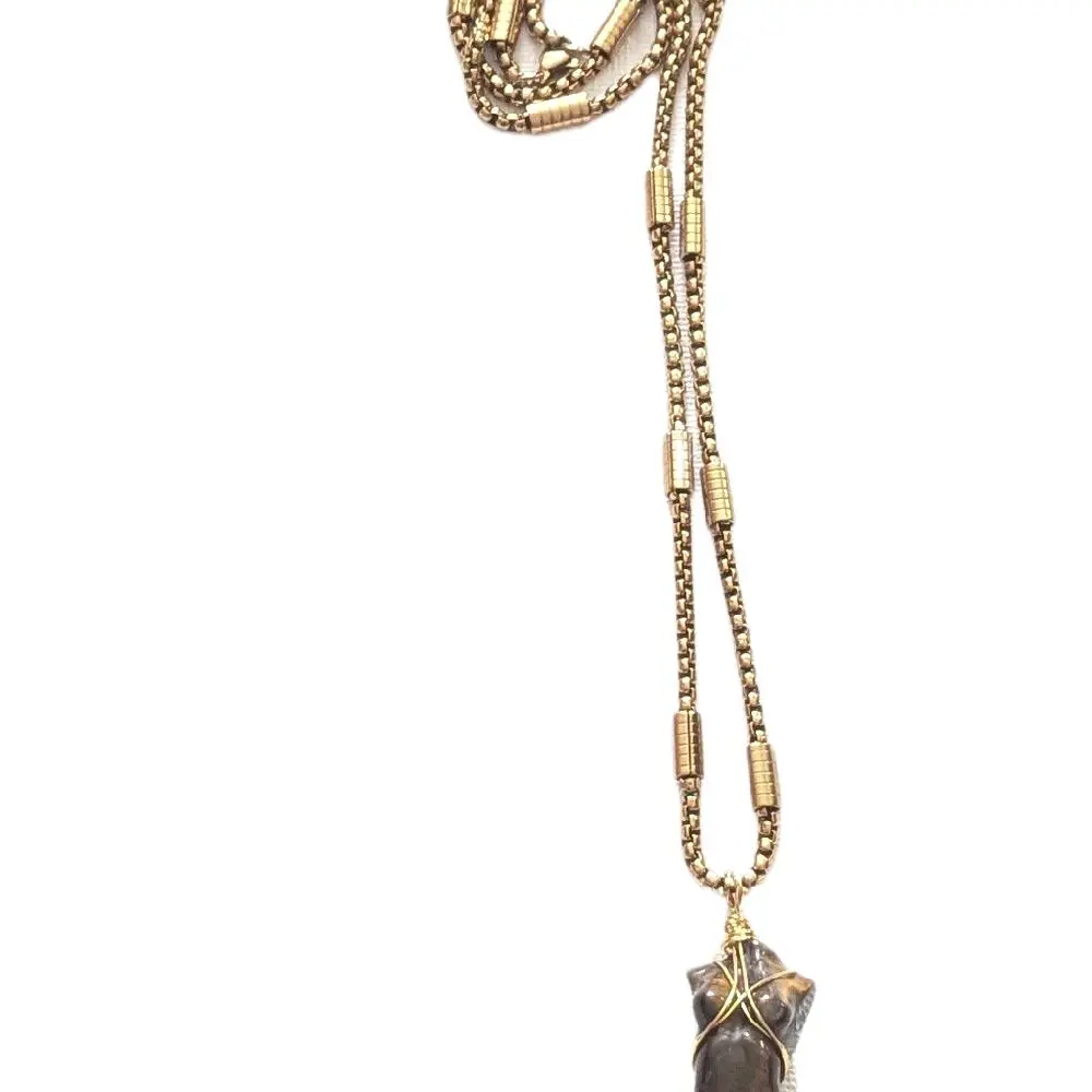 Gold Wire Wrapped Crystal Pendant Necklace  Natural Stone Statement Necklace | Handmade Boho Jewelry Gift for Her