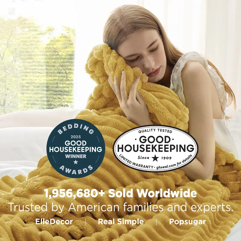 Bedsure Luxury  Corduroy Fleece Sleep  Blanket- Ultra Soft, Warm, Cozy Extra Soft  Baby Blanket for Sofa, Bed, Nursery Ideal Seasonal Gift Solid Yellow Color,Autumn Lightweight Comforter