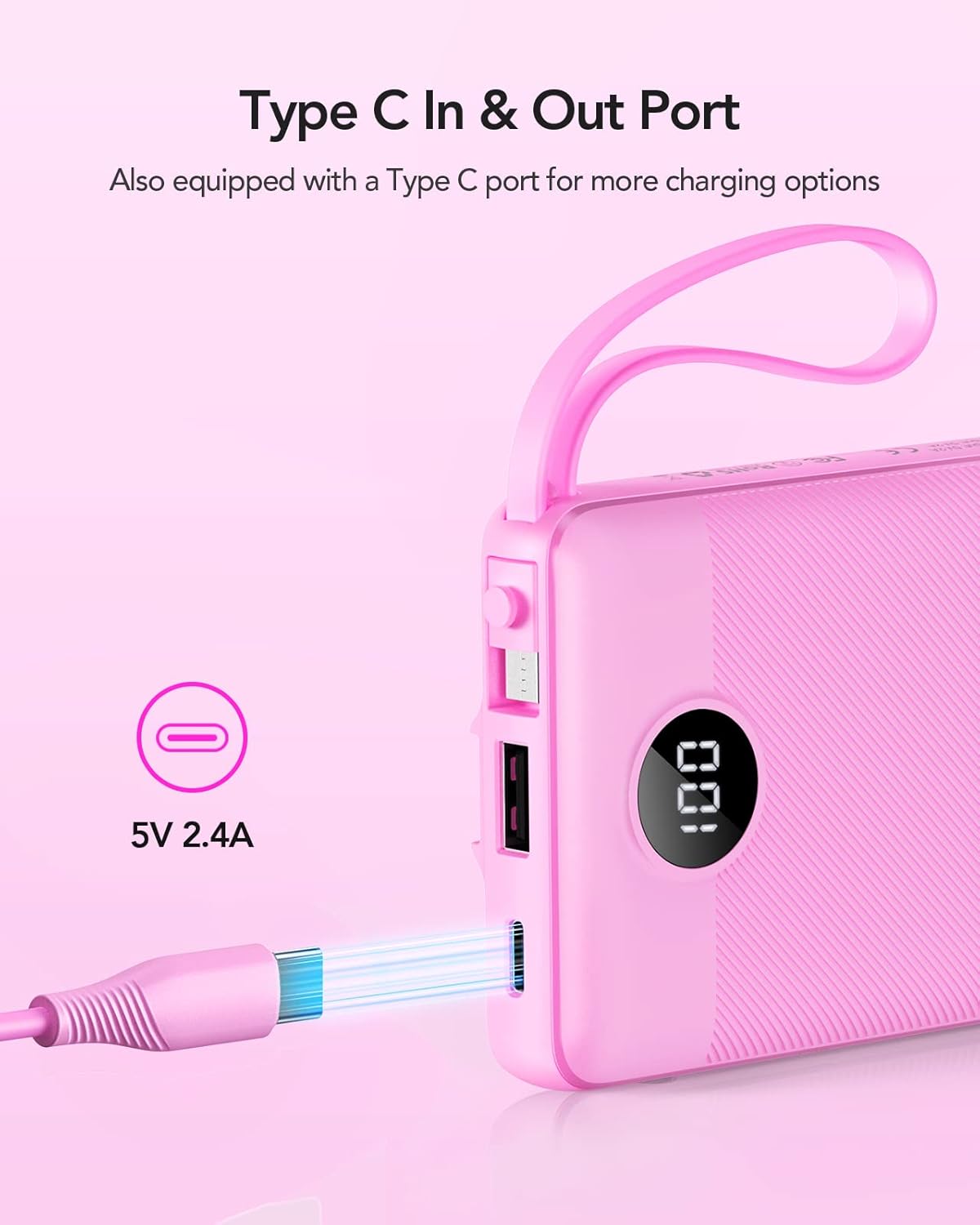 VRURC 10000mAh  Power Bank, Cute Slim Multi-Device Portable Charger with Built-in Cables for iPhone, Android - Purple,back to school,back to school haul