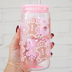 Sip-Sip Hooray! Pink Gingerbread Christmas Cup – Peppermint & Snowflake Design with Lid & Straw, Reusable Drinkware Gift for Friends Tumbler Water Bottles