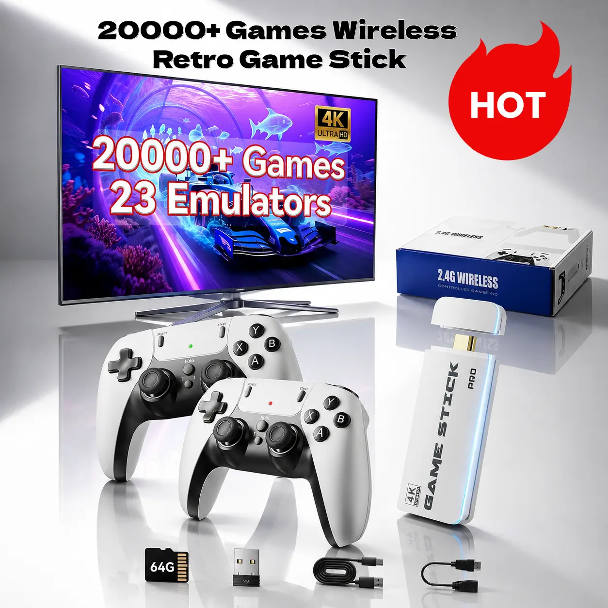 2026 Mass Games Retro Game Console with 20000+ Built-in Games 23+ Emulators 2 Wireless Controllers 4K Output & 64GB SD Card Perfect for Kids & Adults - Portable Gaming System,TikTokShopBlackFriday,Halloween Christmas New Year Gift