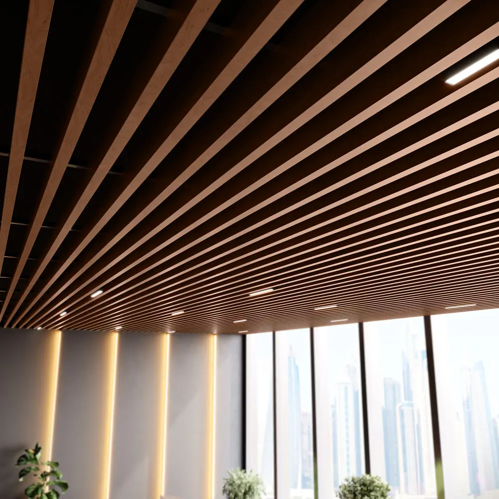 Suspended Slatted Wood Ceiling System - Teak