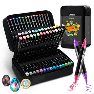 Ohuhu Acrylic Markers: Dual Tips (Round & Fine) - 90 Colors - Acrylic Markers High Opacity Paint Markers Waterproof Lightfast for Rock Painting Easter Eggs Wood Glass Ceramic Canvas - Kakaako Series of Ohuhuart
