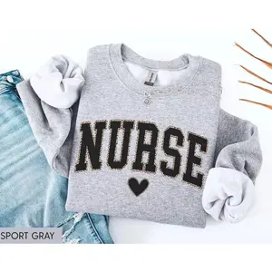 Polyester Leopard Print Nurse Sweatshirt, RN Sweatshirt, Nurse Sweater, Nurse Graduation Gift, Nurse Week, Nurse Appreciation Gift, New Nurse Gift ETER