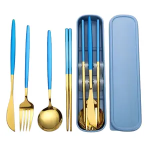 4-Piece Reusable Utensils Set With Case, Reusable Travel Flatware，Travel Silverware Set With Case ，Reusable Travel Flatware For Home Office School Camping