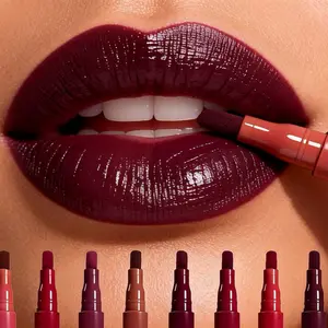 Sam Sugar 12 Hour Long-Lasting Dual-Ended Lip Liner & Gloss Pen, Smudge Proof High Pigment, Plumping Lips Natural Look, No Cup Staining