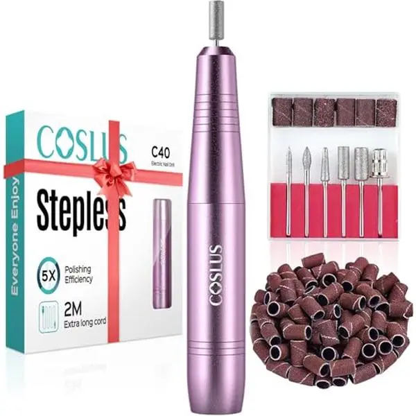 COSLUS C40 Electric Nail Drill Professional, Precise Dial Speed Control | Nail File Machine for Acrylic Gel Dip Powder Removal, Compact Manicure Tools, Beginner-friendly Polishing Set, Home