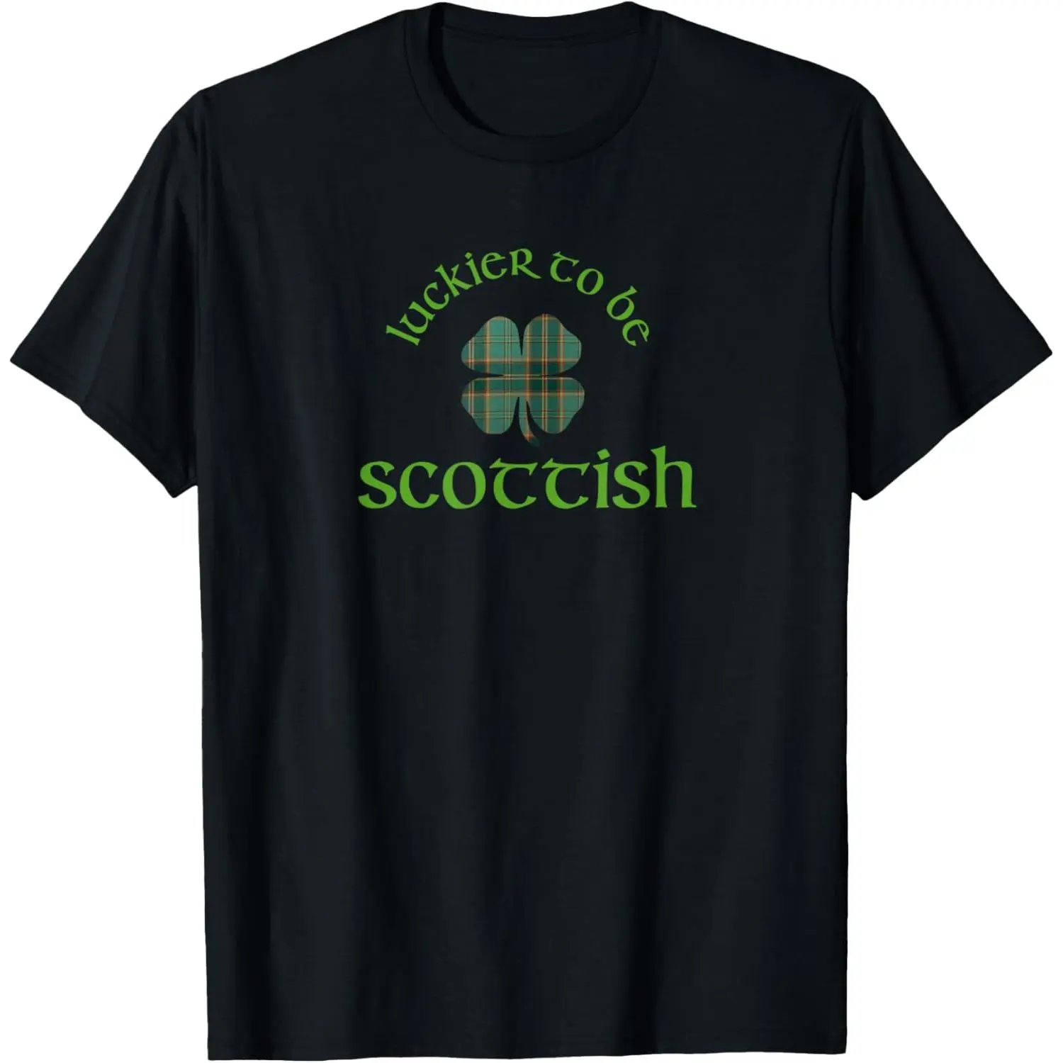 Men's Short-Sleeve Basic Casual Print T-Shirt - Luckier to be Scottish Shamrock Funny St Patrick's Day Humor, Made in USA