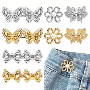 8 PCS (8sizes)Waist Button Pants Waist Cincher Flower Butterfly Pattern Waist Button Adjustable Removable Decorative Waist Button Loose Jeans Button Crystal Pants Clip High Quality Material Suitable for Most Pants