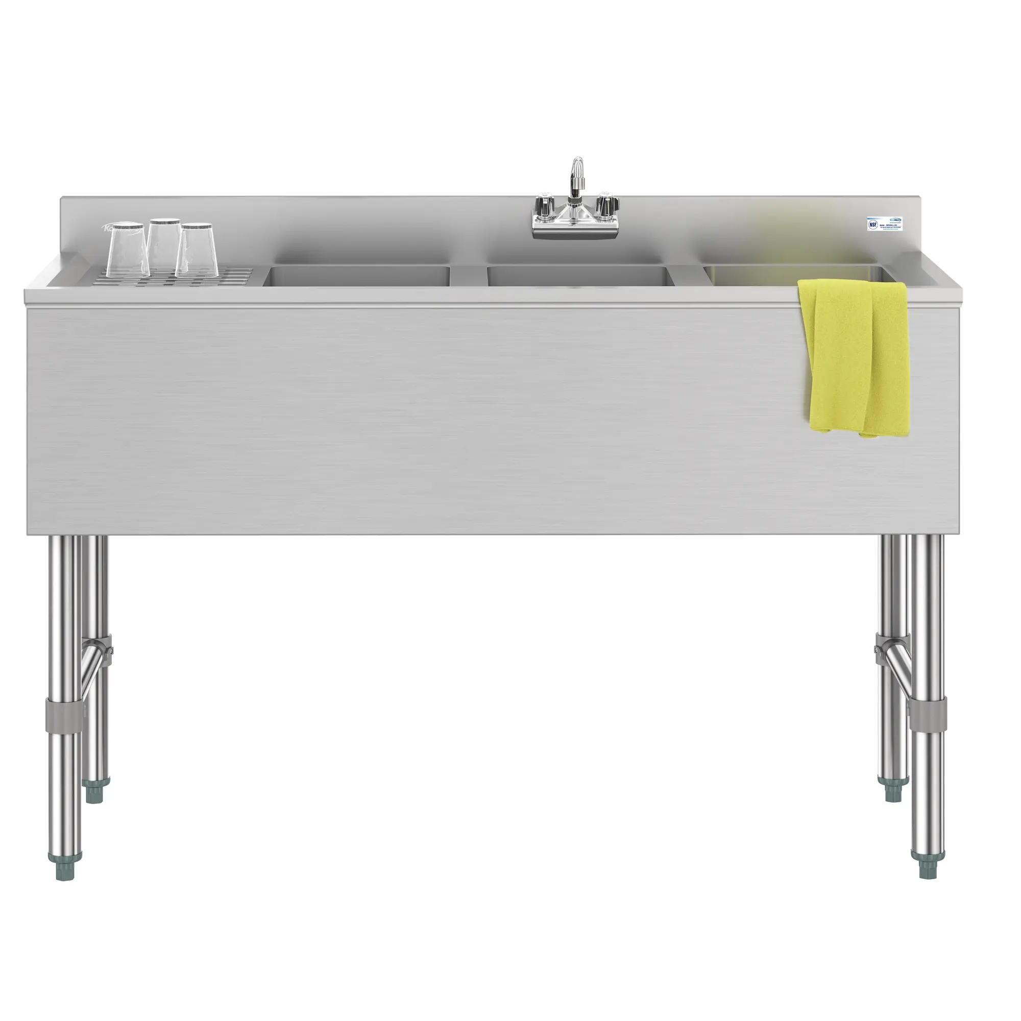48 in. Three-Compartment Commercial Under-Bar Sink with 3 in. Backsplash, Left Drainboard and Low Lead Faucet, NSF Certified in Stainless Steel (SBR3B48-L-320)