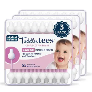 Classic Toddler Tees - Large Gentle Double Sided Swabs for Little Ears - 3 Pack of 55 Cotton Tips - Soft Micro Tip Applicators for Babies Infants & Toddlers