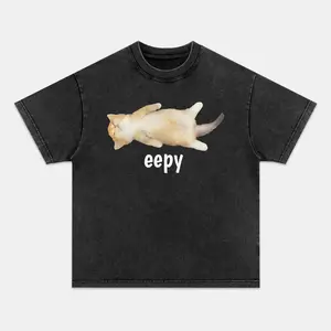 SLEEPING CAT T-shirt, Unisex Vintage Crew Neck Regular Fit Cotton Fabric Casual Comfort Breathable Short Sleeve Funny T-shirts Fashion Men&Women's Top for Streetwear 111803