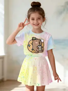 Women's Summer Watermelon Pattern Set, Cartoon 3D Printed Top & Casual Skirt, Daily Wear/festival Gift, Fitted Design