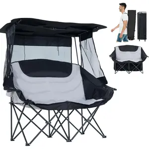 MOPHOTO XXL Double Camping Chair with Shade Canopy, Fully Padded Folding Camping Loveseat , Oversized Camping Bench Lawn Chairs Patio Lounge Chairs for Adults