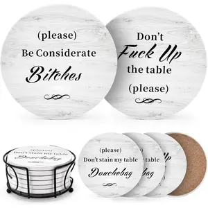 Funny Coasters Set of 6 with Holder, White Elephant Gag Gifts for Adults, Christmas Stocking Stuffers for Men Women, Ideal for Couple Birthday Housewarming Secret Santa Presents for Her Him